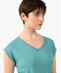 tee-shirt femme a manches courtes avec col v en dentelle bleu t-shirts manches courtesC895701_2