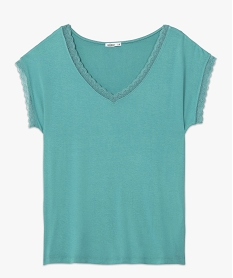 tee-shirt femme a manches courtes avec col v en dentelle bleu t-shirts manches courtesC895701_4