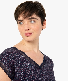 tee-shirt femme imprime avec finitions dentelle bleu t-shirts manches courtesC895801_2