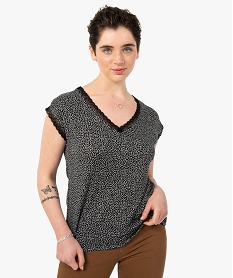 GEMO Tee-shirt femme imprimé avec finitions dentelle Blanc
