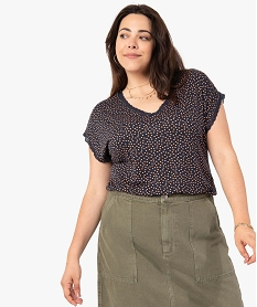 GEMO Tee-shirt femme grande taille à col V en dentelle Imprimé