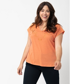 tee-shirt femme grande taille brode sur lavant orangeC896301_1