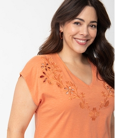 tee-shirt femme grande taille brode sur lavant orangeC896301_2