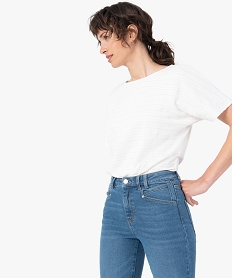 GEMO Tee-shirt femme à manches courtes en maille texturée Beige
