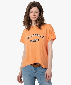 GEMO Tee-shirt femme à manches courtes imprimé coupe loose Orange