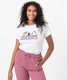 GEMO Tee-shirt femme à manches courtes avec motif Snoopy - Peanuts Blanc
