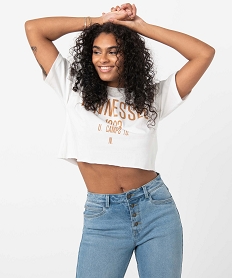 tee-shirt femme coupe courte avec inscription - camps united beige t-shirts manches courtesC898901_1