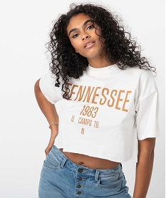 tee-shirt femme coupe courte avec inscription - camps united beigeC898901_2