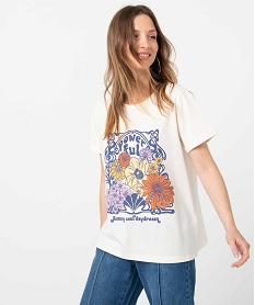 tee-shirt femme a manches courtes avec motif hippie beige t-shirts manches courtesC899101_1