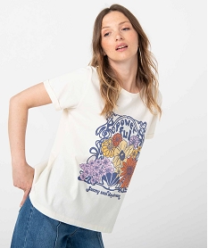 tee-shirt femme a manches courtes avec motif hippie beigeC899101_2