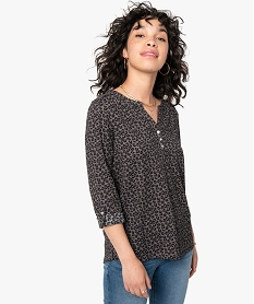 tee-shirt femme imprime a manches longues avec col boutonne brun t-shirts manches longuesC900201_1