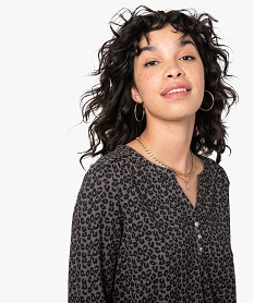 tee-shirt femme imprime a manches longues avec col boutonne brun t-shirts manches longuesC900201_2