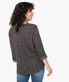 tee-shirt femme imprime a manches longues avec col boutonne brun t-shirts manches longuesC900201_3
