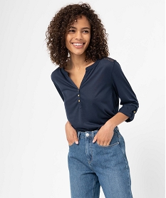 tee-shirt femme a manches longues et dos dentelle bleu t-shirts manches longuesC900701_1