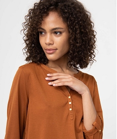 tee-shirt femme a manches longues et dos dentelle brun t-shirts manches longuesC900801_2