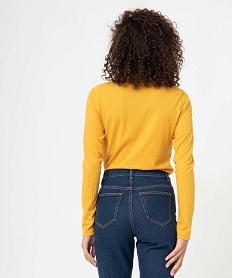 tee-shirt femme en maille cotelee manches longues et col montant jaune t-shirts manches longuesC902101_3
