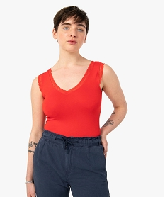 debardeur femme avec decollete en v en dentelle rouge debardeursC902501_1