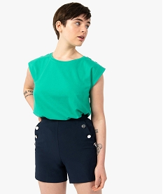 GEMO Tee-shirt femme sans manches à épaulettes Vert