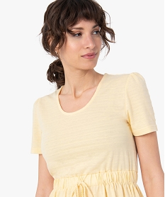 robe femme a manches courtes en maille fluide jaune robesC903601_2