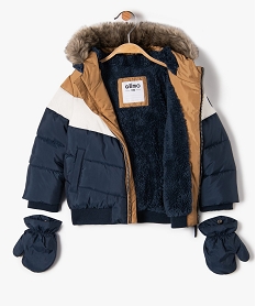 blouson bebe garcon chaud a capuche et moufles amovibles bleu manteaux blousonsC910901_2