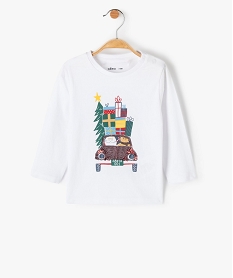 GEMO Tee-shirt bébé à manches longues avec motifs de Noël blanc vif