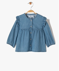 blouse bebe fille a manches longues a volant en chambray bleu chemisiers et blousesC919501_1