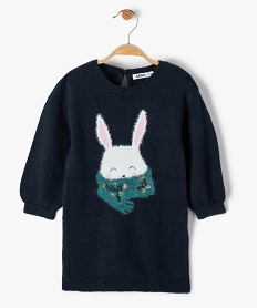 GEMO Robe pull bébé fille en maille avec motif en peluche Bleu