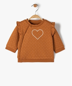 GEMO Sweat bébé fille à épaules volantées et détails brillants Brun