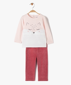 GEMO Pyjama bébé 2 pièces en velours à motif brodé Rose