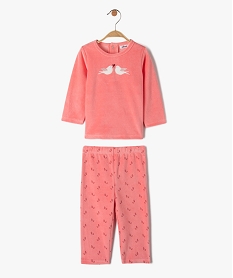GEMO Pyjama bébé fille en velours 2 pièces avec motif oiseaux Rose