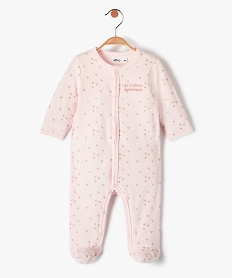 pyjama bebe en velours pastel a cœurs dores et ouverture ventrale roseC928601_1