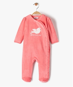 GEMO Pyjama bébé fille en velours avec ouverture volantée sur lavant Rose