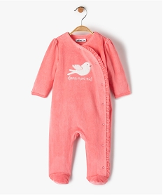 pyjama bebe fille en velours avec ouverture volantee sur l’avant rose pyjamas veloursC928701_1