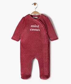 GEMO Pyjama bébé fille en velours ouverture devant avec volant Rose