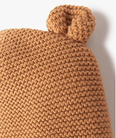 bonnet de naissance bebe en tricot avec oreilles en relief brunC931101_2