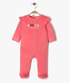 GEMO Pyjama bébé fille en velours avec volants aux épaules Rose