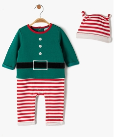 GEMO Ensemble bébé 2 pièces spécial Noël : combinaison + bonnet Vert