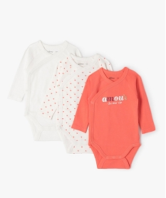 GEMO Bodies bébé à manches longues fermeture croisée (lot de 3) Rose