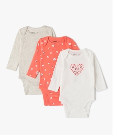 GEMO Bodies bébé fille à manches longues à motifs fleuris (lot de 3) Rose