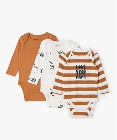 GEMO Bodies à manches longues avec message spécial maman (lot de 3) Brun