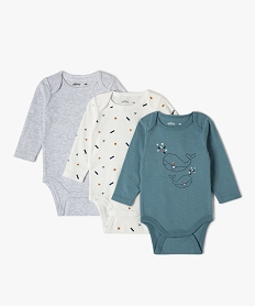 bodies bebe manches longues en coton biologique col us (lot de 3) bleu body manches longuesC936801_1