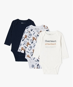 GEMO Bodies bébé à manches longues avec motifs exotiques (lot de 3) Beige