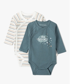 GEMO Bodies bébé ouverture croisée et manches longues - LuluCastagnette (lot de 2) bleu standard