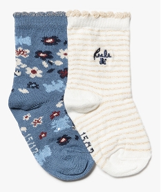 chaussettes fille tige a fleurs et rayures - lulucastagnette (lot de 2) bleuC938001_1