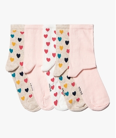 GEMO Chaussettes fille à motifs coeurs tige haute (lot de 5) beige standard