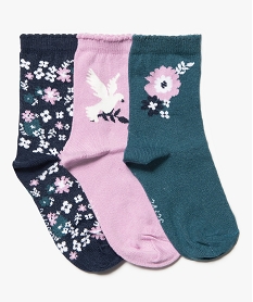 chaussettes fille tige haute a fleurs (lot de 3) violet chaussettesC938601_1