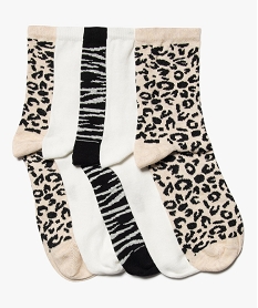 chaussettes femme tige haute motif animalier beige chaussettesC939601_2