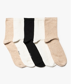 chaussettes femme unies en coton (lot de 5) beige chine chaussettesC939701_1