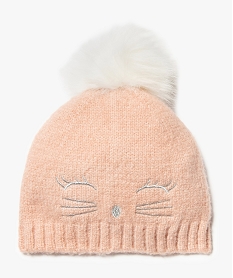 GEMO Bonnet fille avec pompon et broderie chat Rose