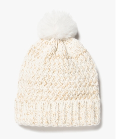 GEMO Bonnet fille en grosse maille brillante à pompon peluche Beige